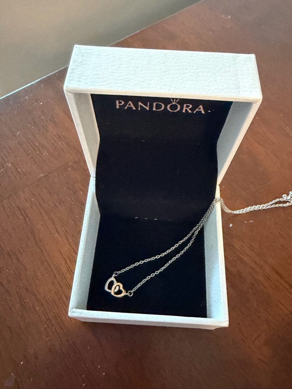 Pandora Silver Interlocking Heart Necklace - Silver, 14k gold